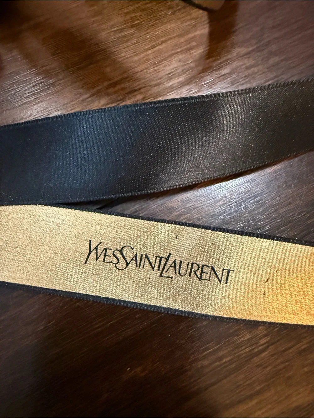 Yves Saint Laurent Metallic Gold and Black Branded Ribbon 1”